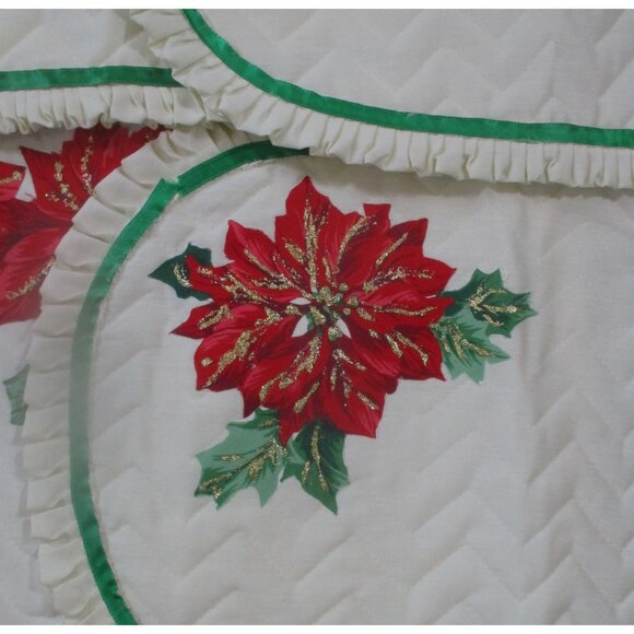 Vintage Quilted Placemats W/ Poinsettia Design & Gold Glitter Detail 18"x12" Set - Picture 2 of 4
